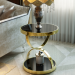 Gold Stainless Steel & Black Glass Side Table