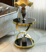 Gold Stainless Steel & Black Glass Side Table